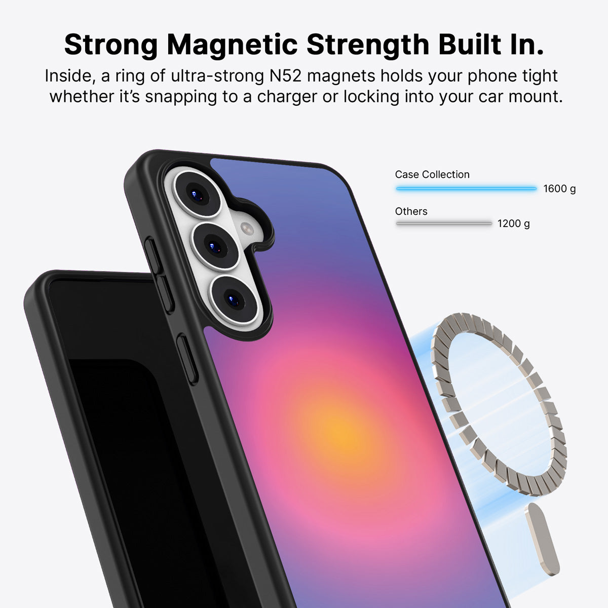 Samsung Galaxy S26 Qi2 magnetic case with N52 magnets – Aura Glow design