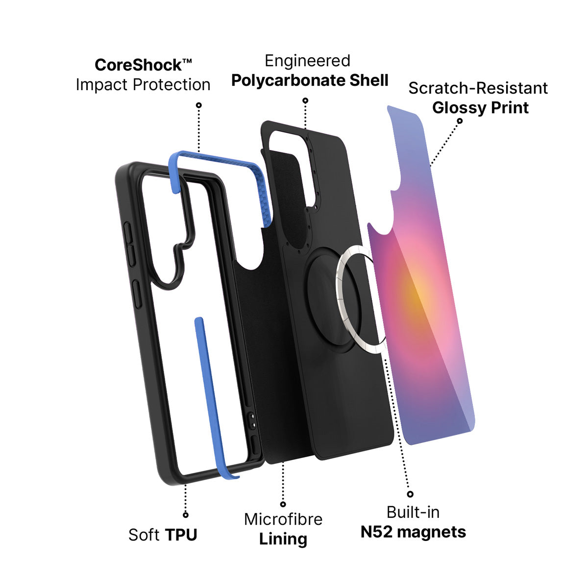 Samsung Galaxy S26 Ultra case construction and features – Aura Glow phone case