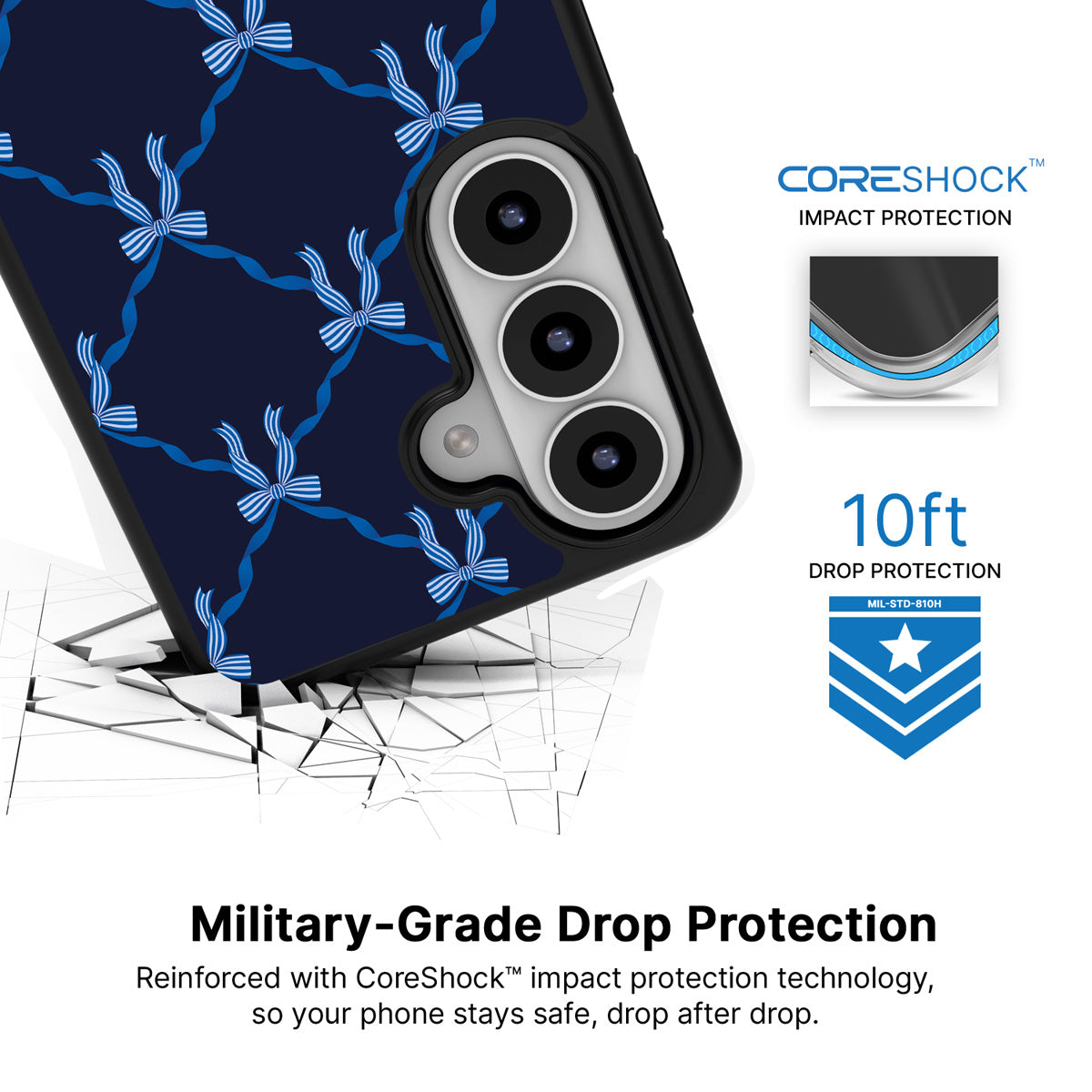 Azure Elegance Samsung Galaxy S26 Plus case with 10ft military-grade drop protection