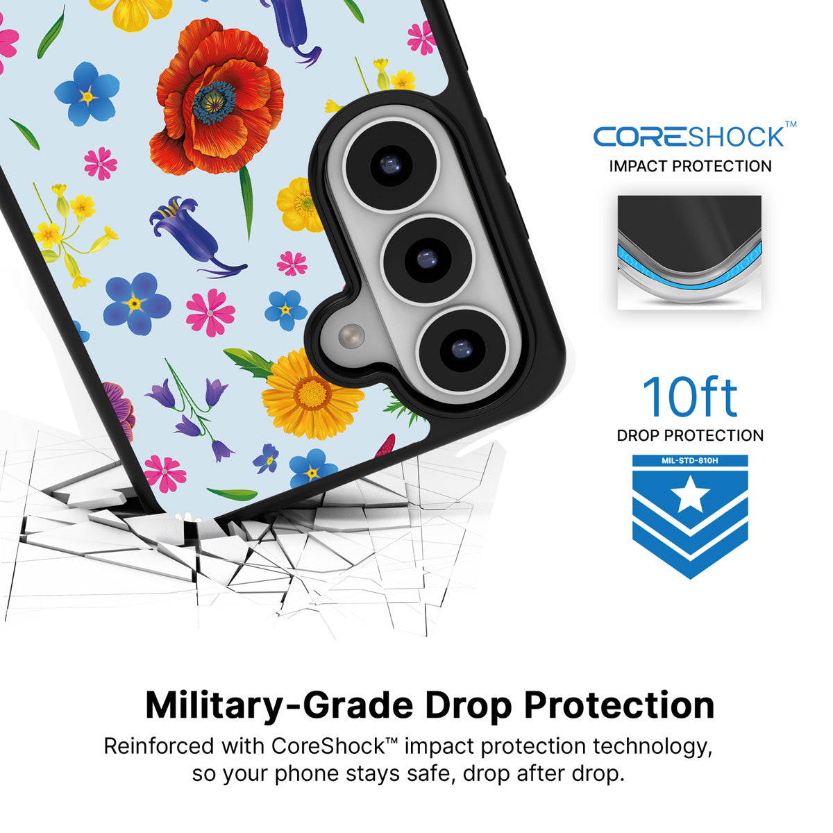 British Wildflowers Samsung Galaxy S26 case with 10ft military-grade drop protection