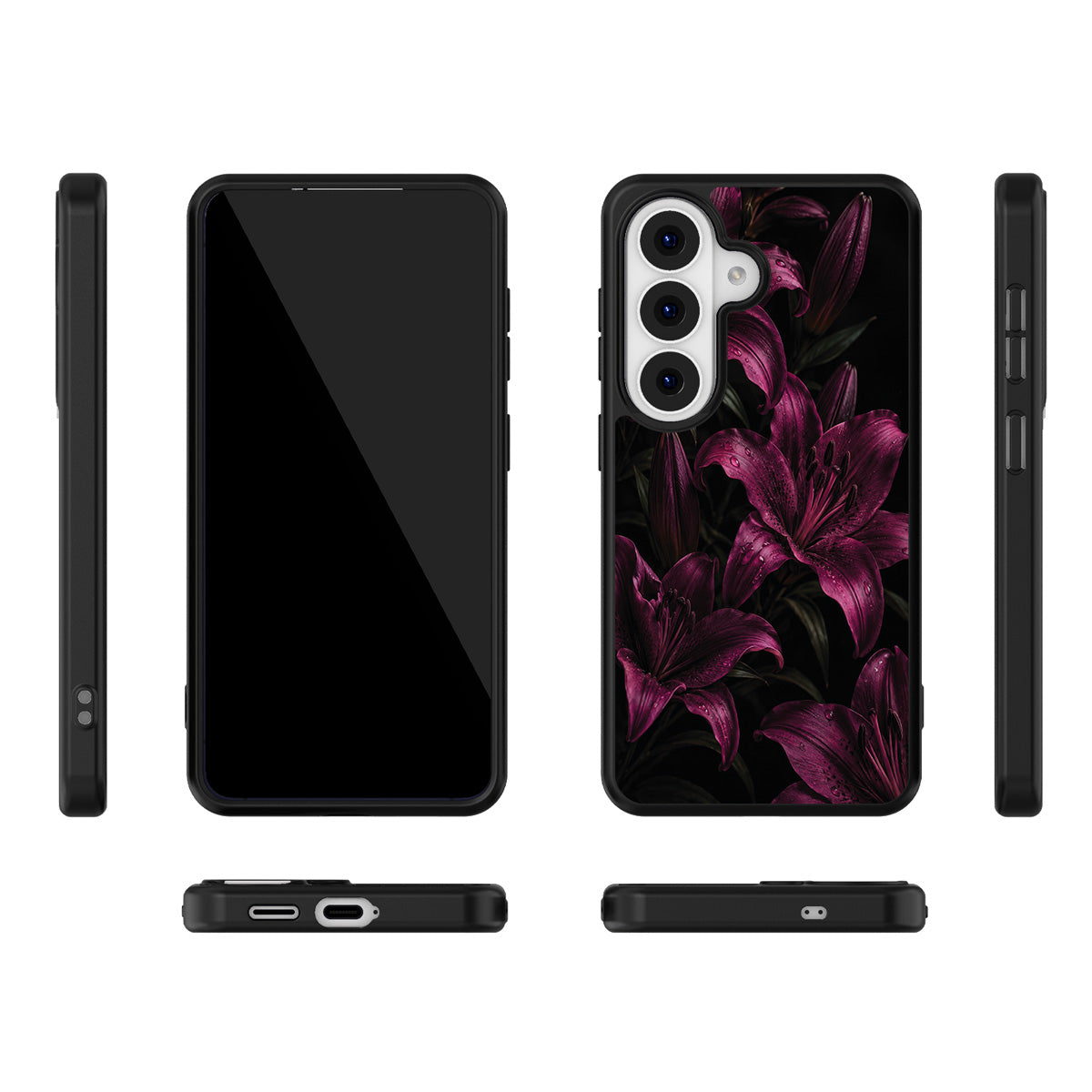 Burgundy Lily Samsung Galaxy S26 case – multi-angle view