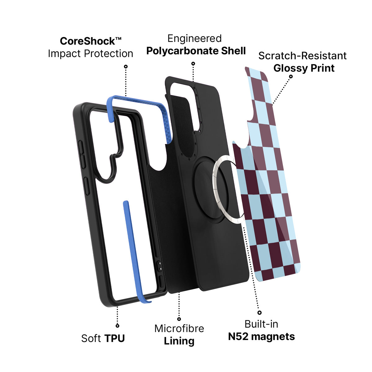 Samsung Galaxy S26 Ultra case construction and features – Cabernet Tile phone case
