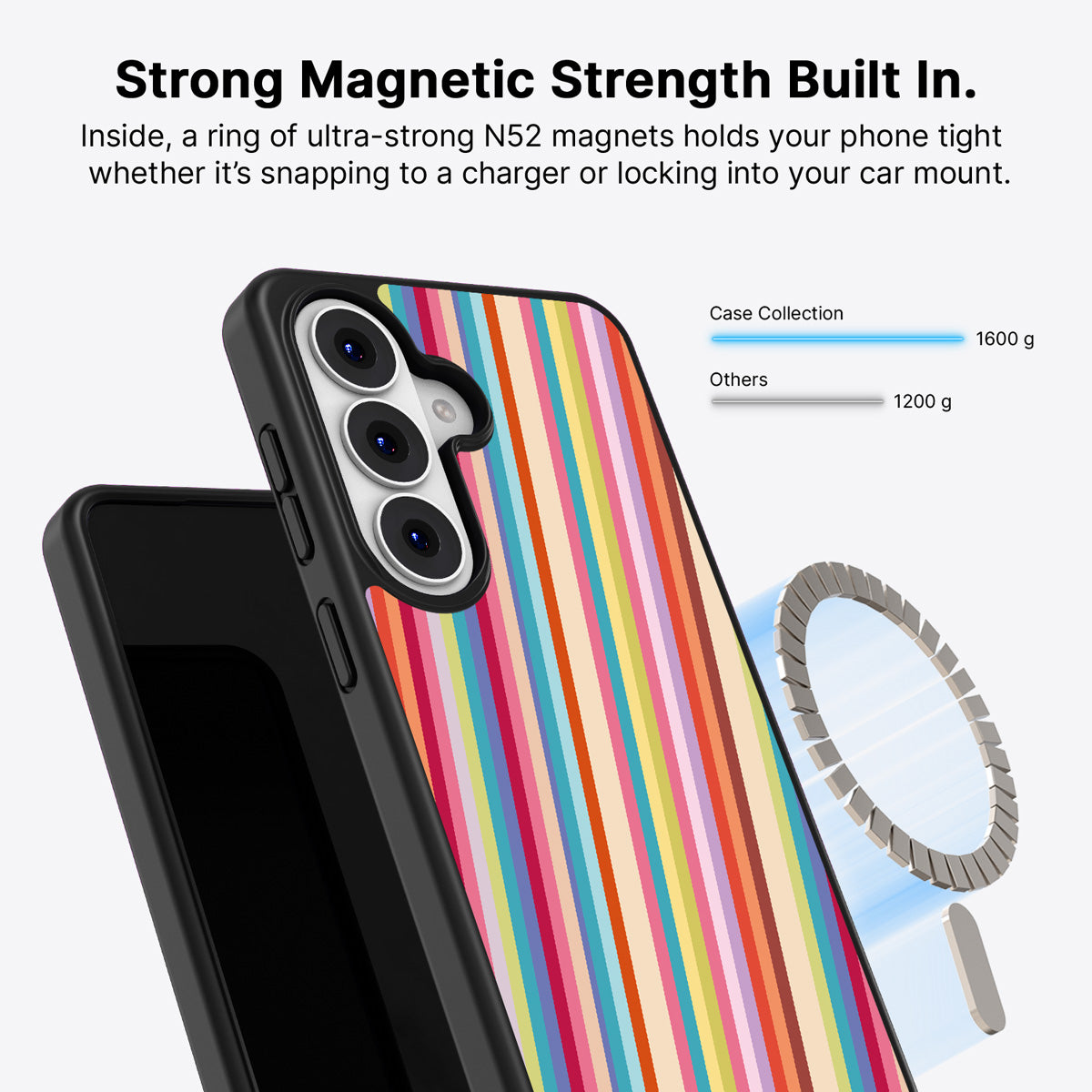 Samsung Galaxy S26 Plus Qi2 magnetic case with N52 magnets – Candy Stripe design