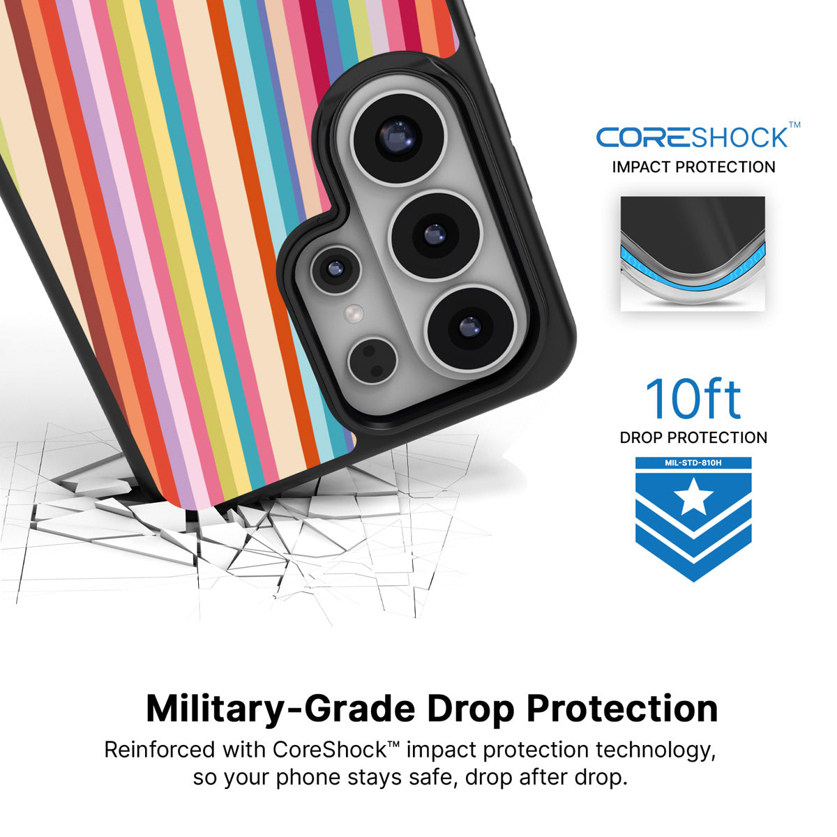 Candy Stripe Samsung Galaxy S26 Ultra case with 10ft military-grade drop protection