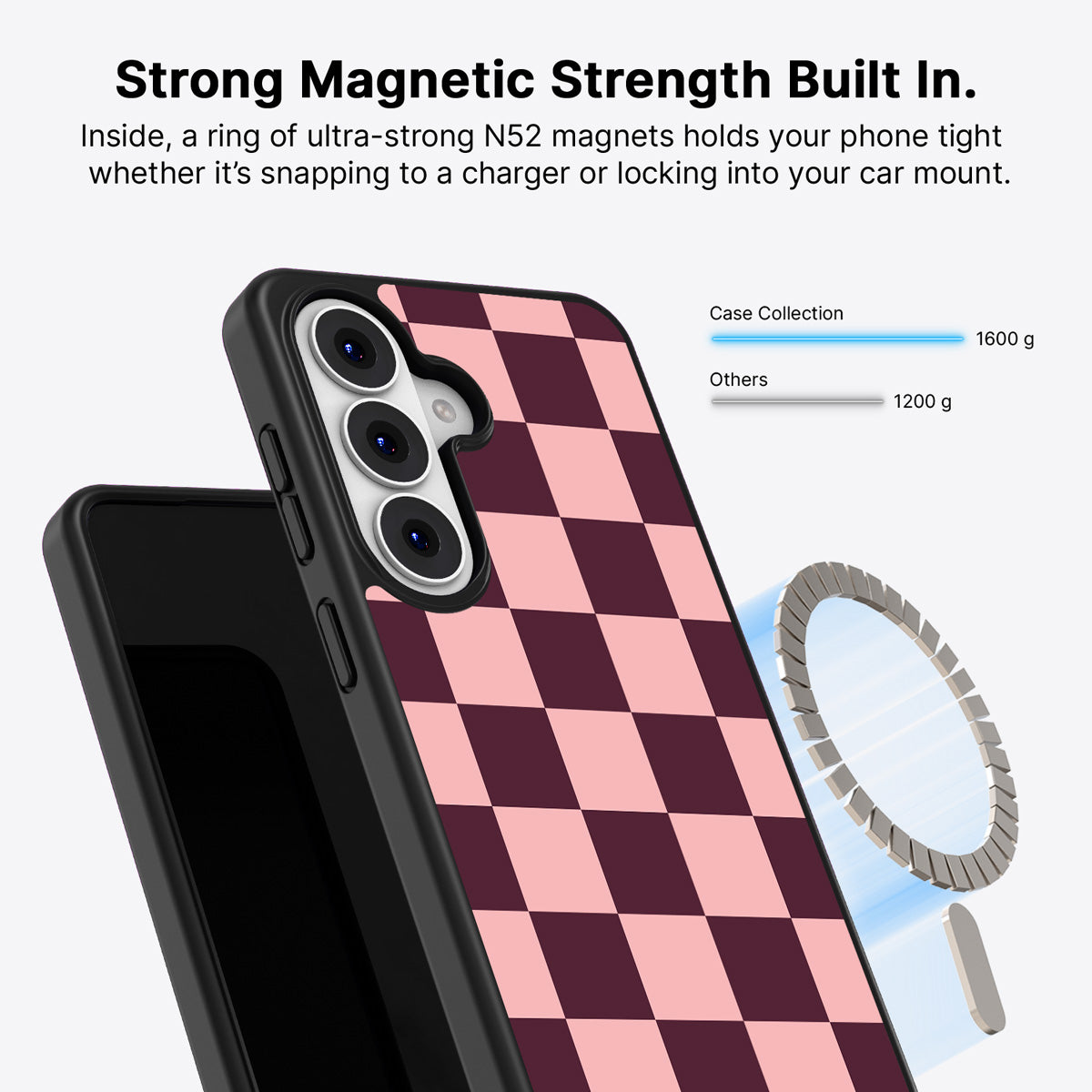Samsung Galaxy S26 Qi2 magnetic case with N52 magnets – Claret Tile design