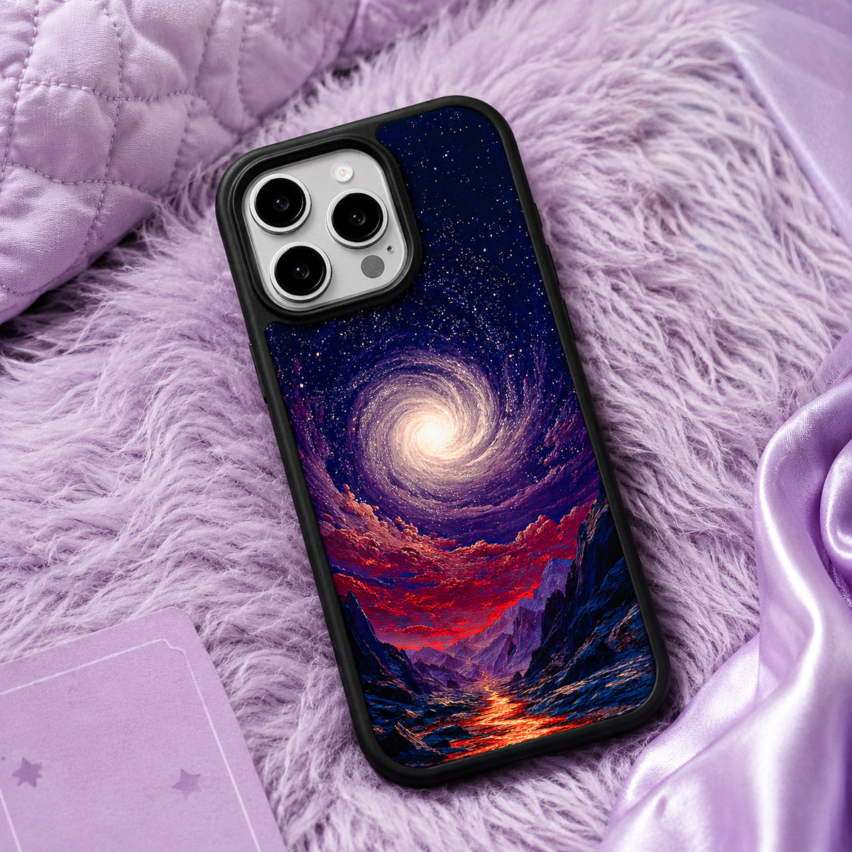 Purple Designer iPhone 15 Case – Cosmic Vortex | MagSafe