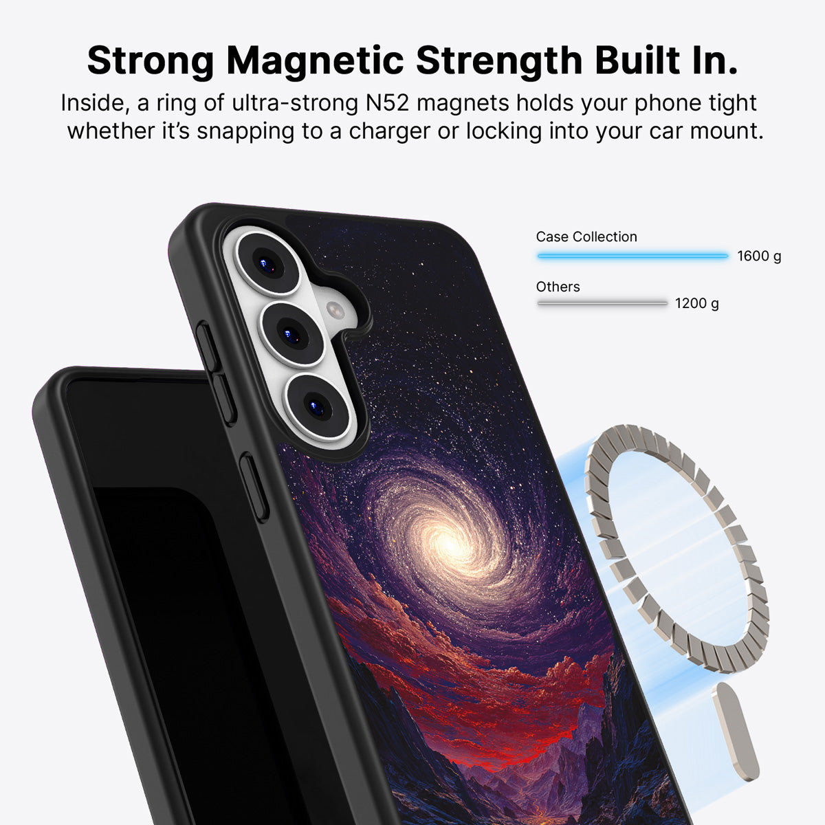 Samsung Galaxy S26 Qi2 magnetic case with N52 magnets – Cosmic Vortex design