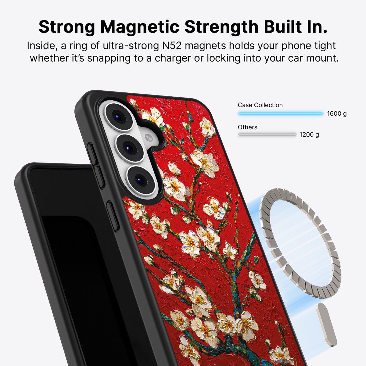 Samsung Galaxy S26 Plus Qi2 magnetic case with N52 magnets – Crimson Blossom design