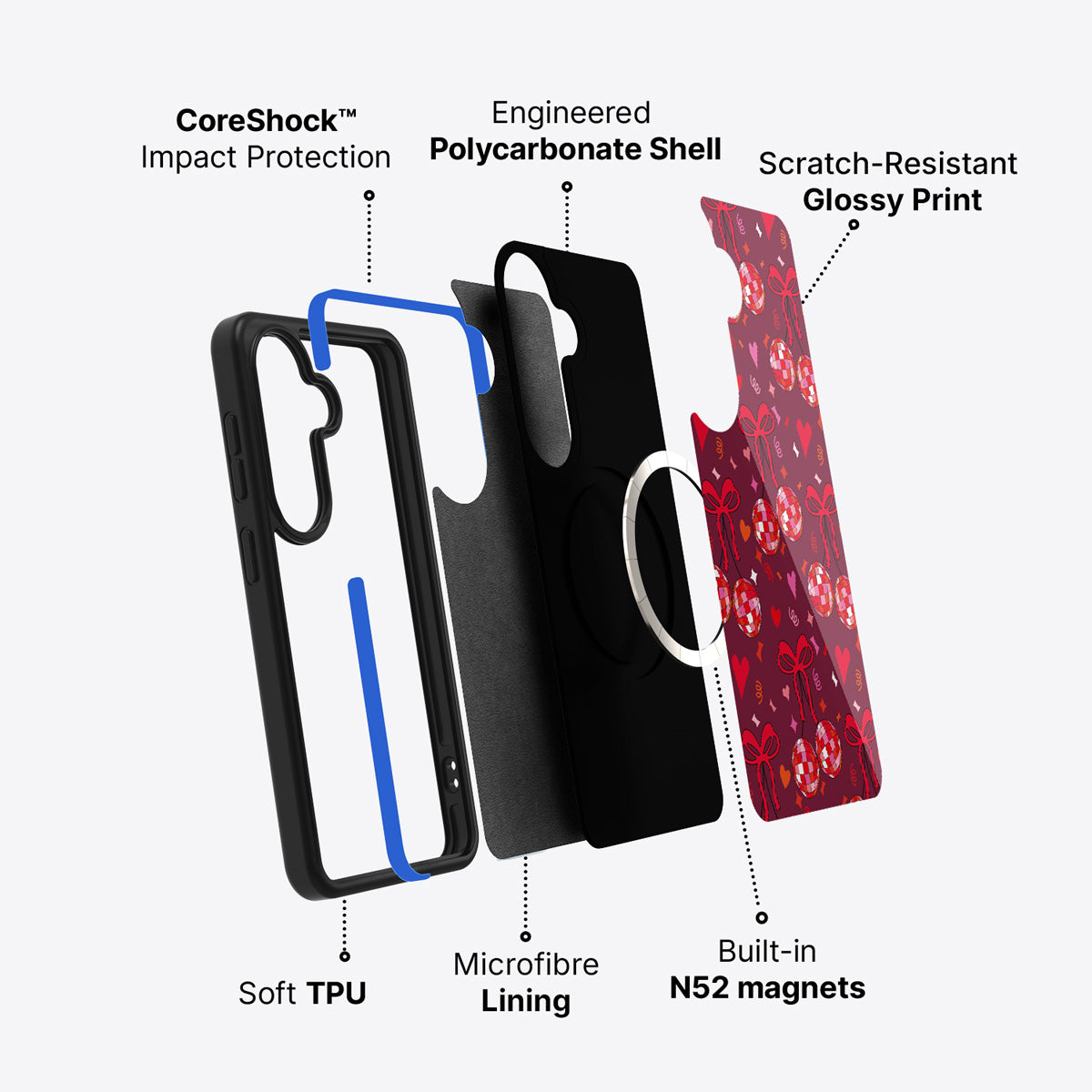 Samsung Galaxy S26 Plus case construction and features – Disco Cherries phone case