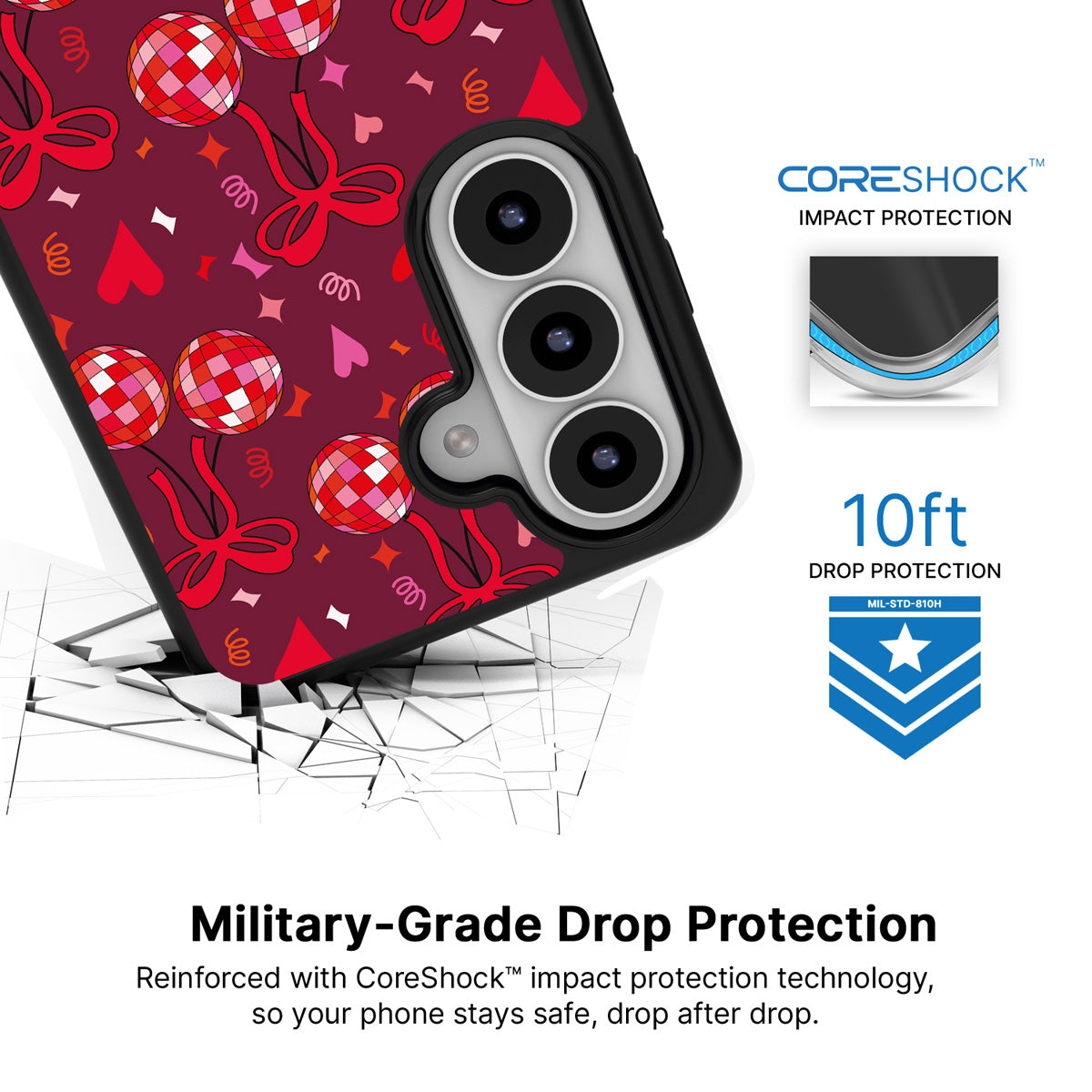 Disco Cherries Samsung Galaxy S26 Plus case with 10ft military-grade drop protection