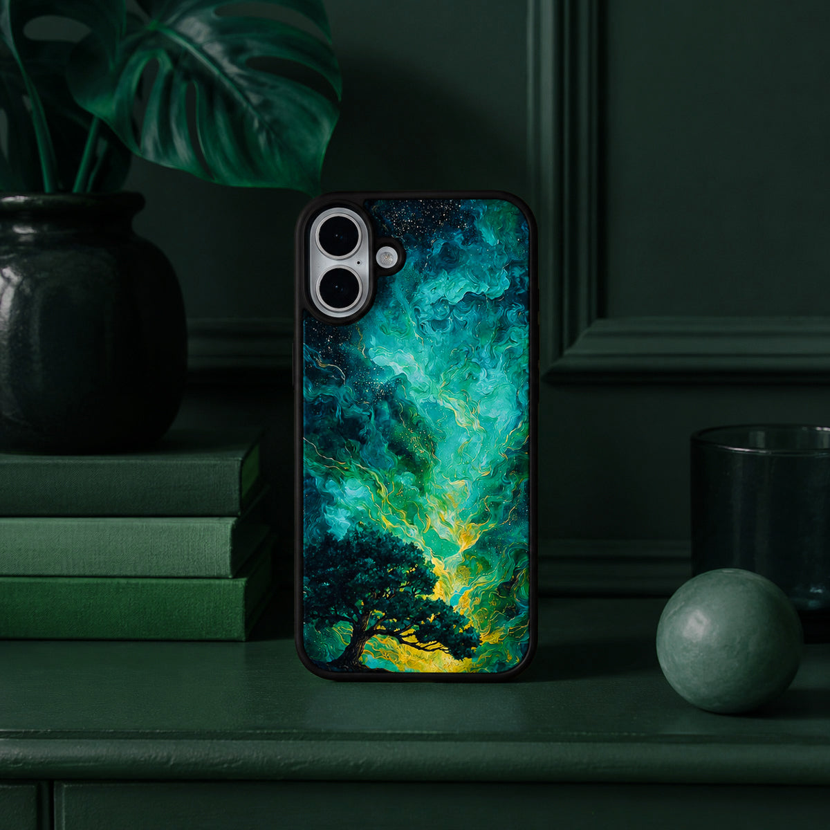 Dark Green Designer iPhone 17 Case – Emerald Storm | MagSafe — view 3