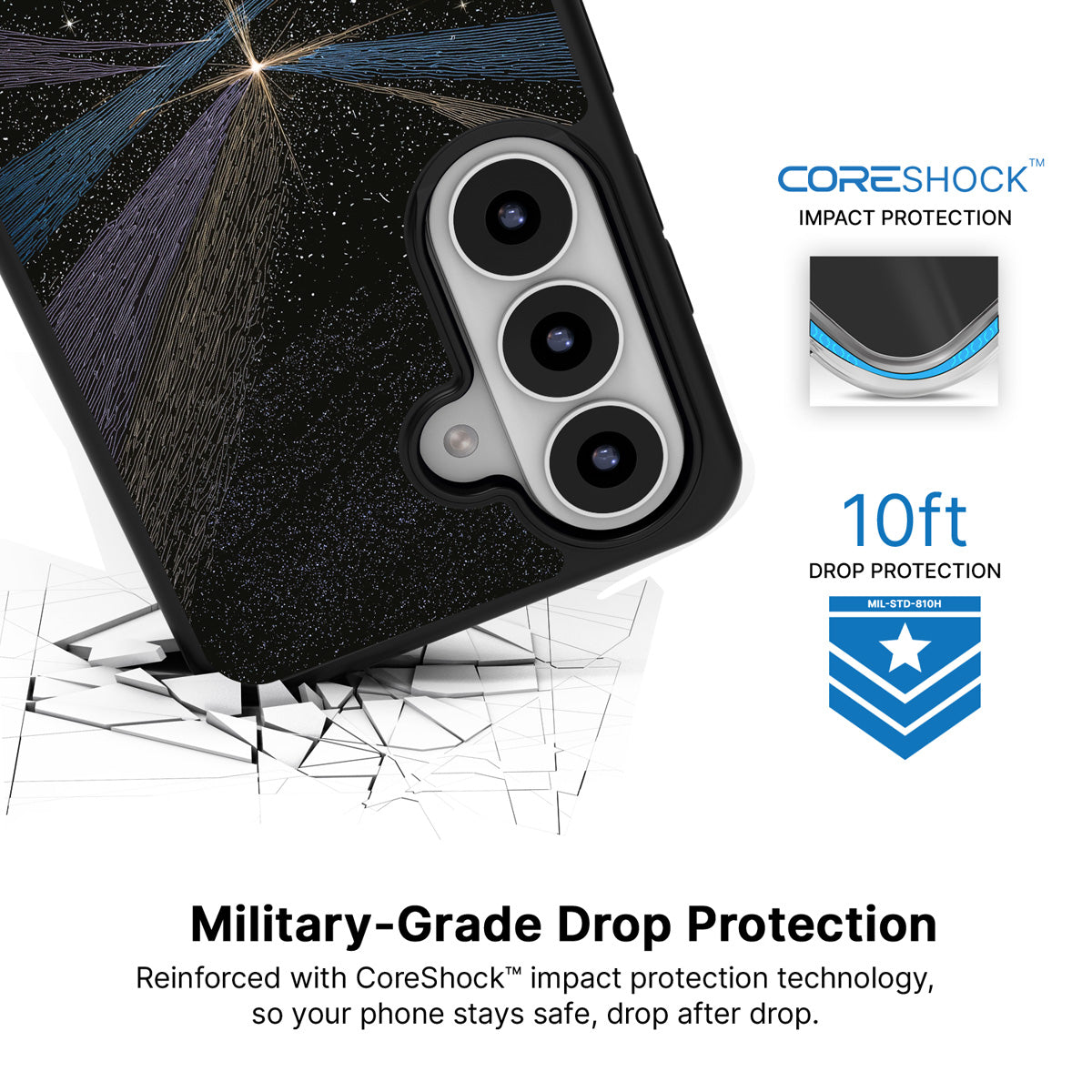 Falling Star Samsung Galaxy S26 Plus case with 10ft military-grade drop protection
