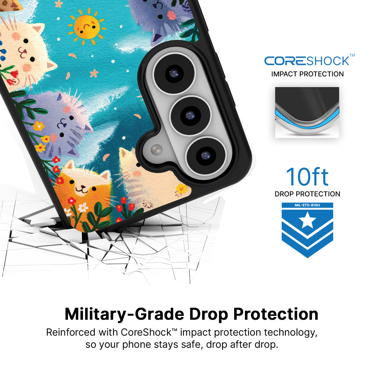 Garden Kittens Samsung Galaxy S26 Plus case with 10ft military-grade drop protection