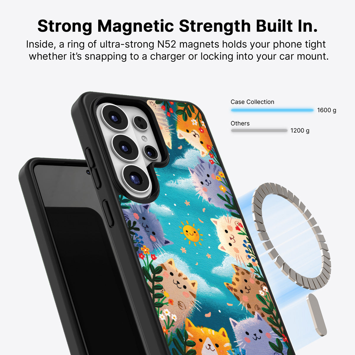 Samsung Galaxy S26 Ultra Qi2 magnetic case with N52 magnets – Garden Kittens design