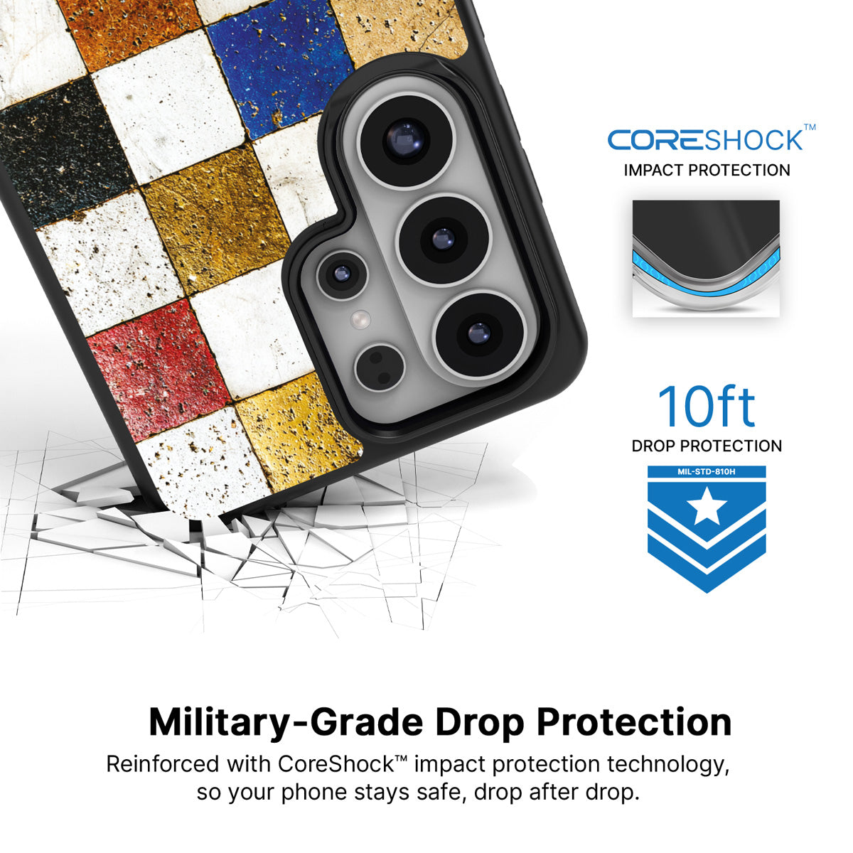 Heritage Mosaic Samsung Galaxy S26 Ultra case with 10ft military-grade drop protection