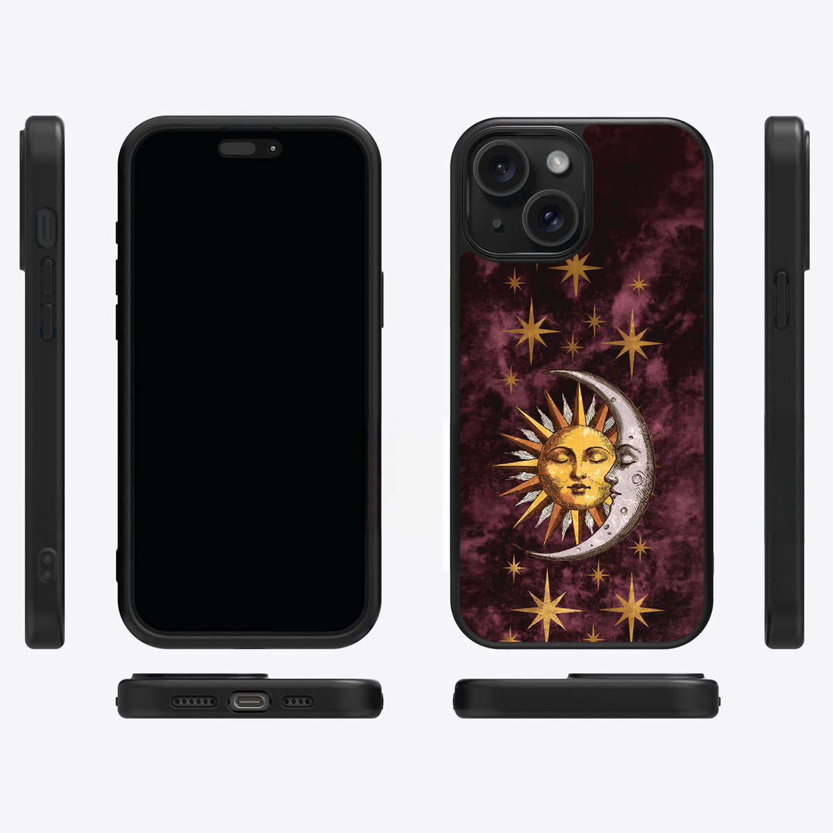 Sun and Moon iPhone 13 case cover – multi-angle view