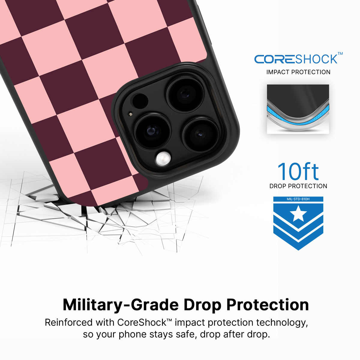 Claret Tile iPhone 13 Pro case with drop protection