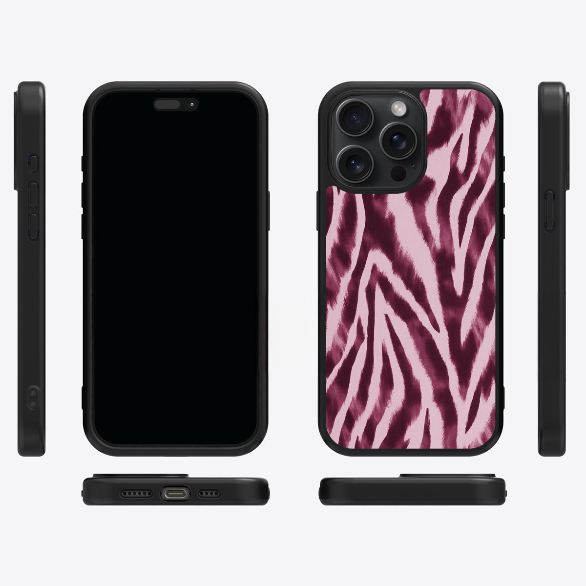 Sangria Zebra iPhone 13 Pro case cover – multi-angle view