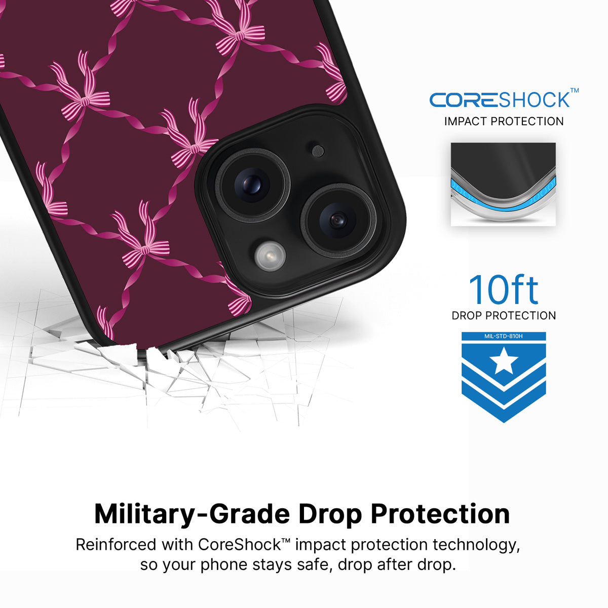 Bordeaux Bow iPhone 14 case with drop protection