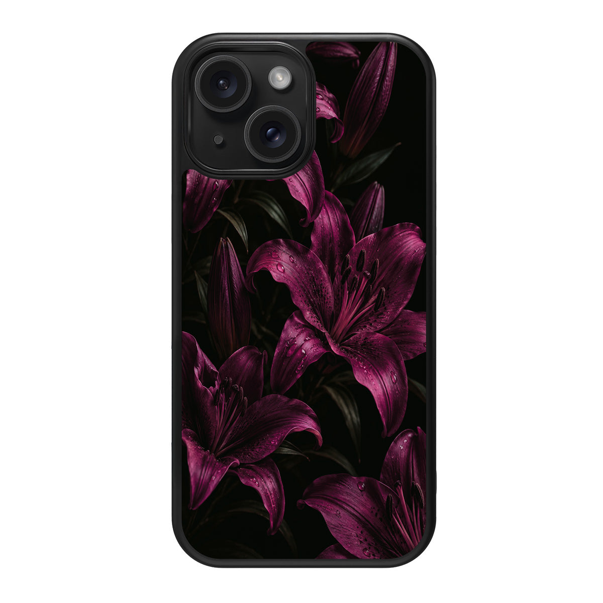 Burgundy Lily design back view – iPhone 14 Plus case