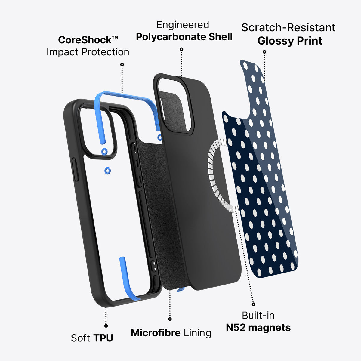 Navy Polka Dot iPhone 14 Plus Case – Deep Sea | MagSafe — view 3