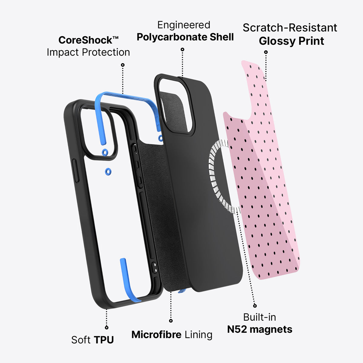 Pink Polka Dot iPhone 14 Plus Case – Veloria | MagSafe — view 3