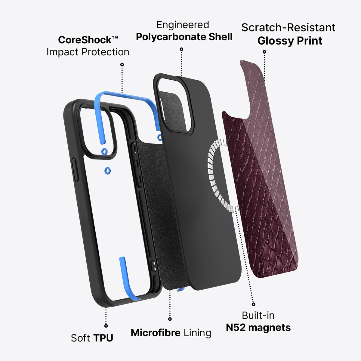 iPhone 14 Plus case construction – Wine Python phone case