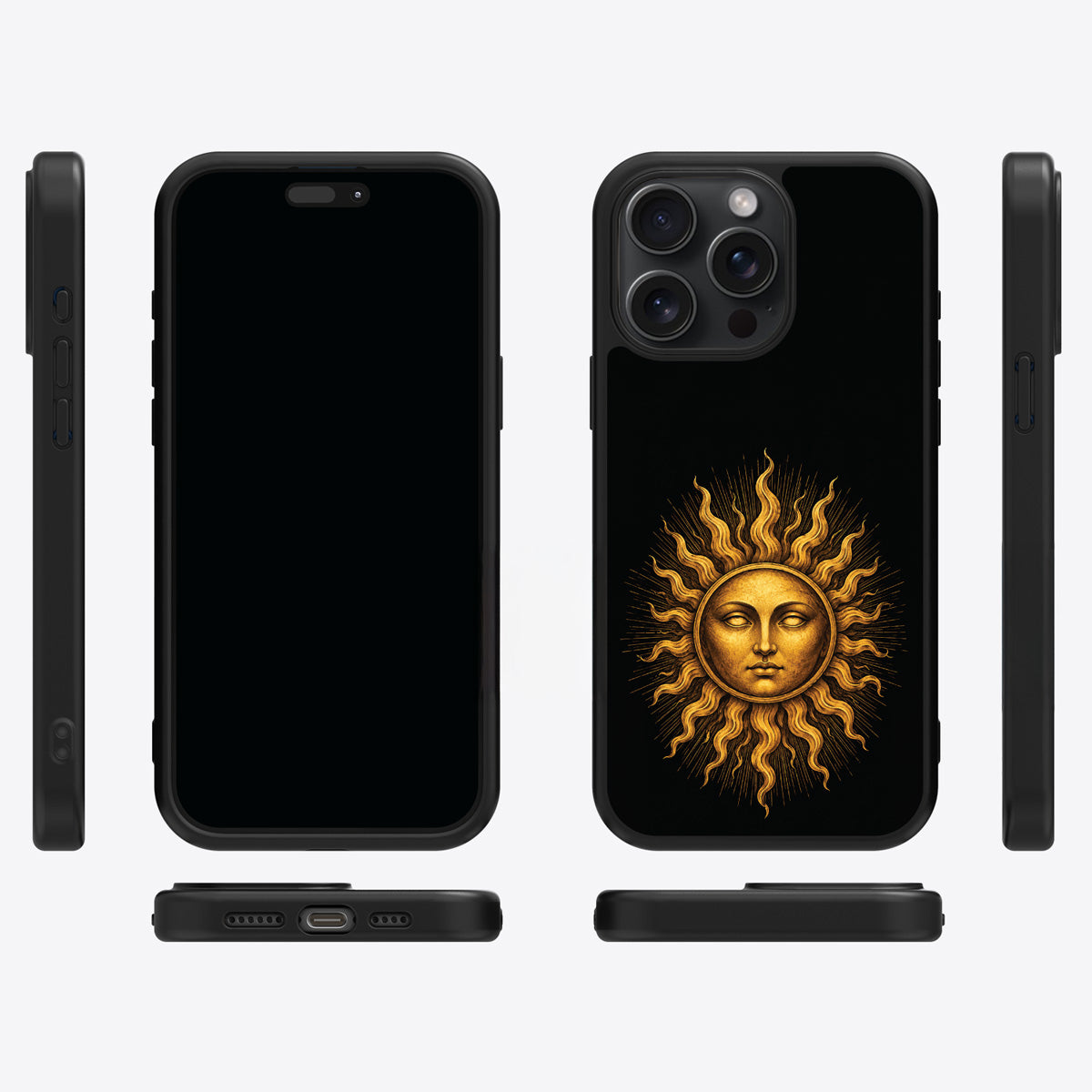 Celestial Sun iPhone 14 Pro case cover – multi-angle view