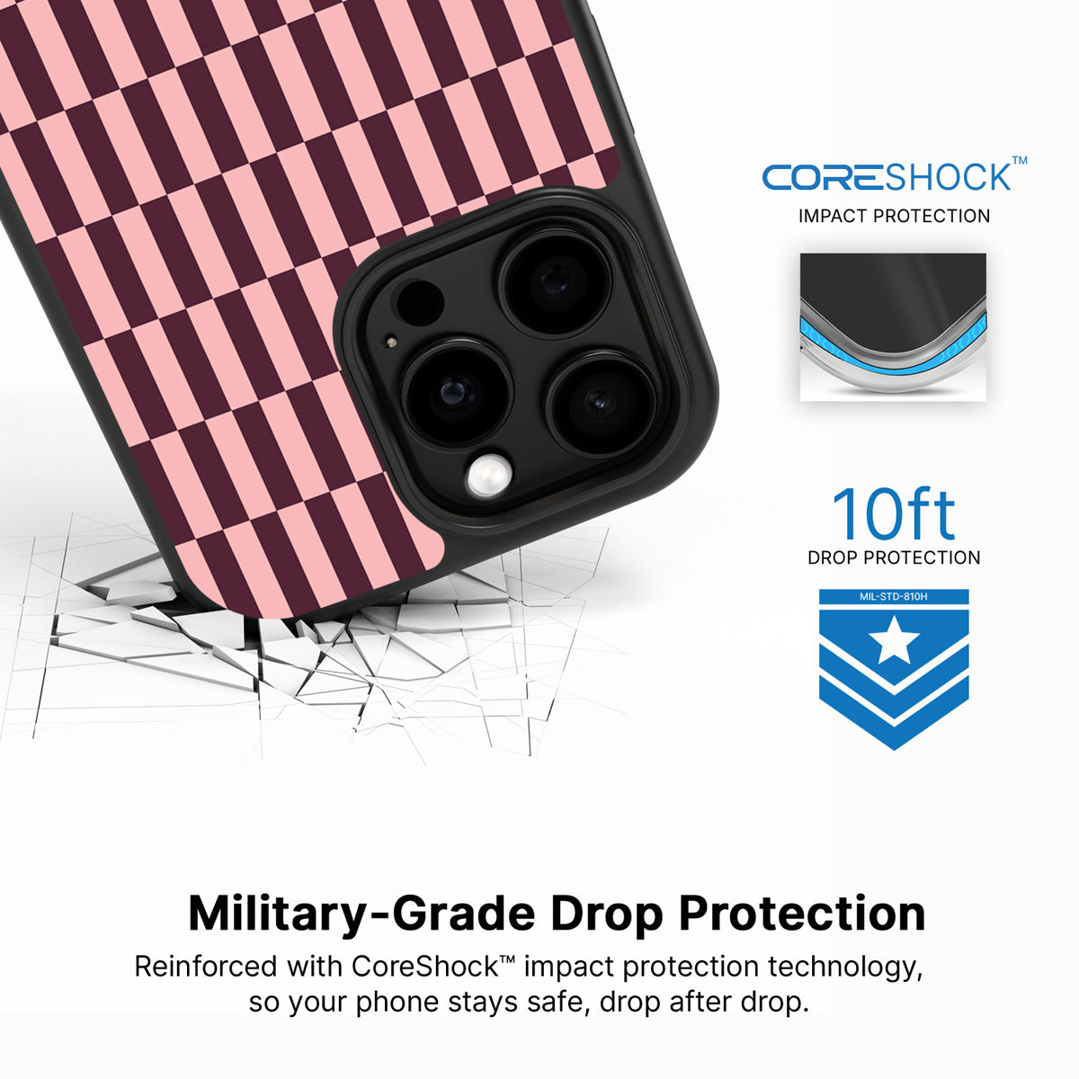 Claret Stack iPhone 14 Pro case with drop protection