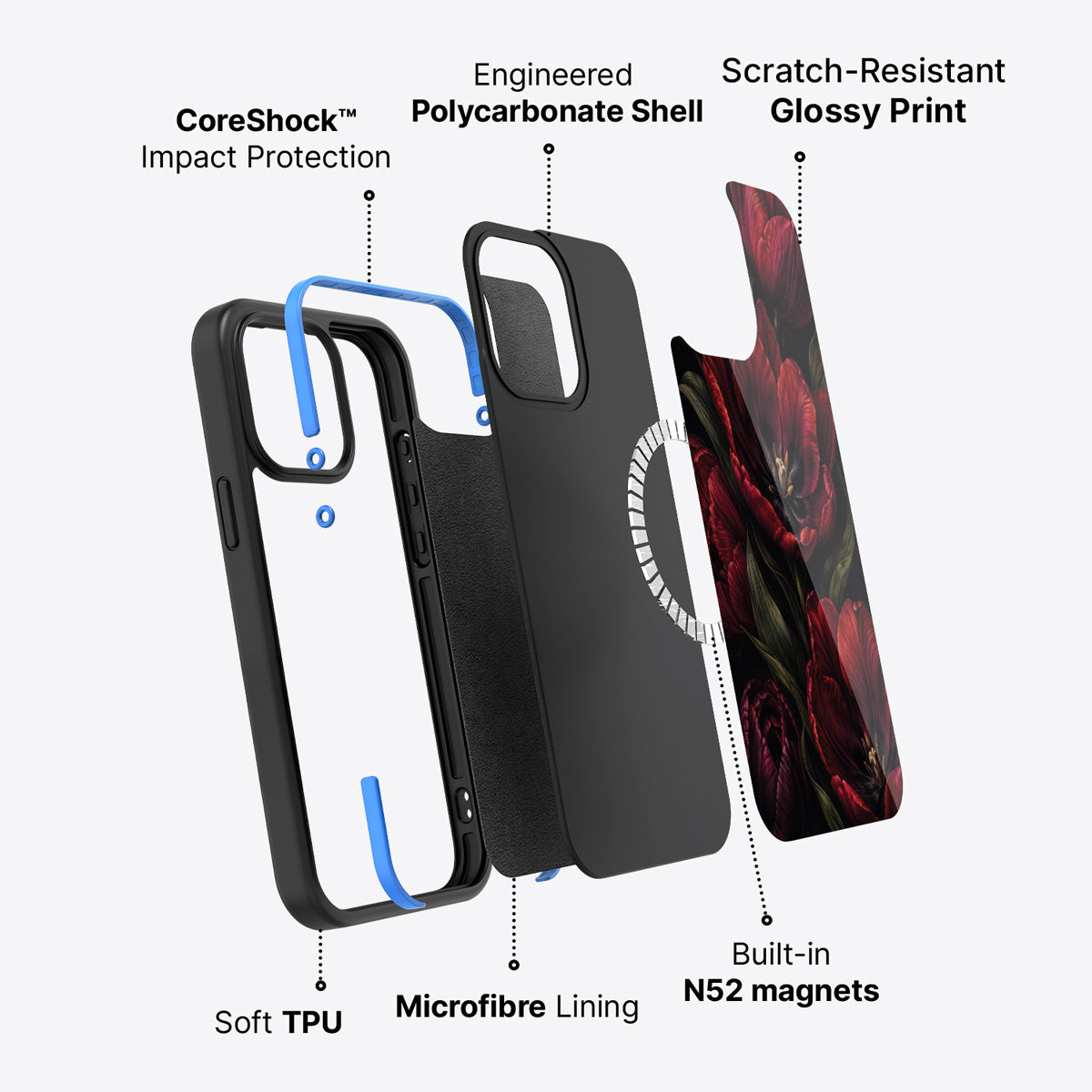 iPhone 14 Pro case construction – Scarlet Hour phone case