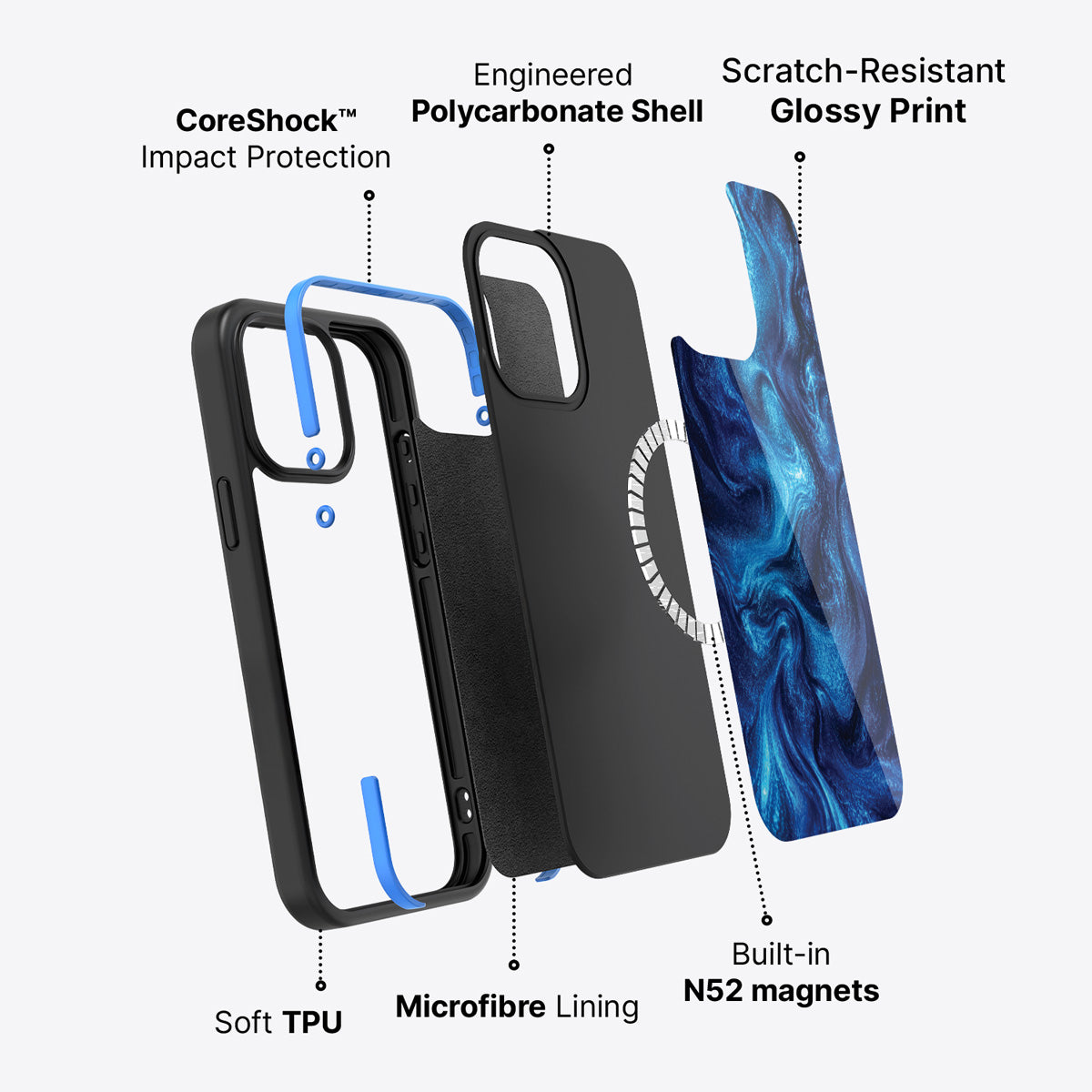 Blue Marble Designer iPhone 14 Pro Max Case – Indigo Impasto | MagSafe