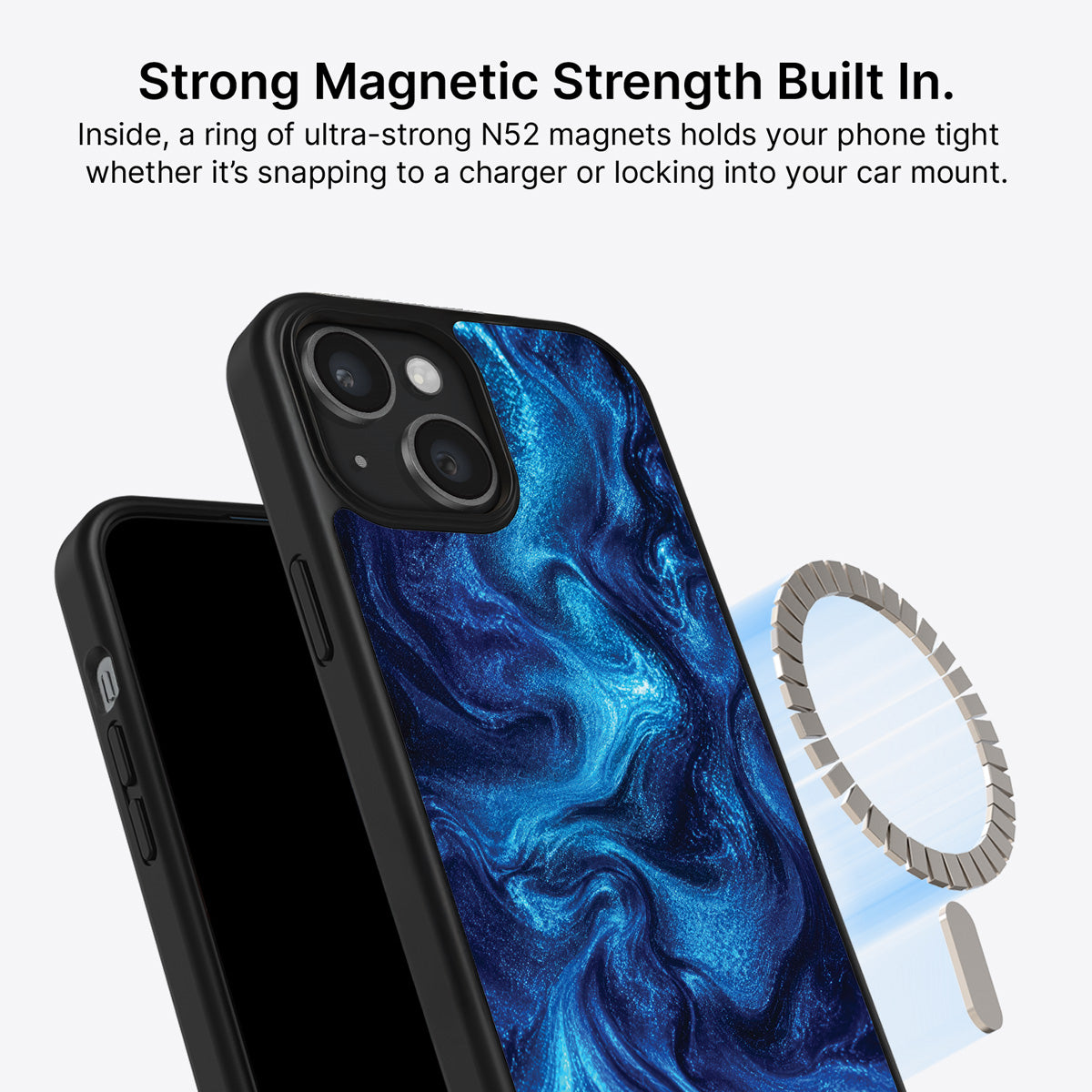 Blue Marble Designer iPhone 15 Case – Indigo Impasto | MagSafe
