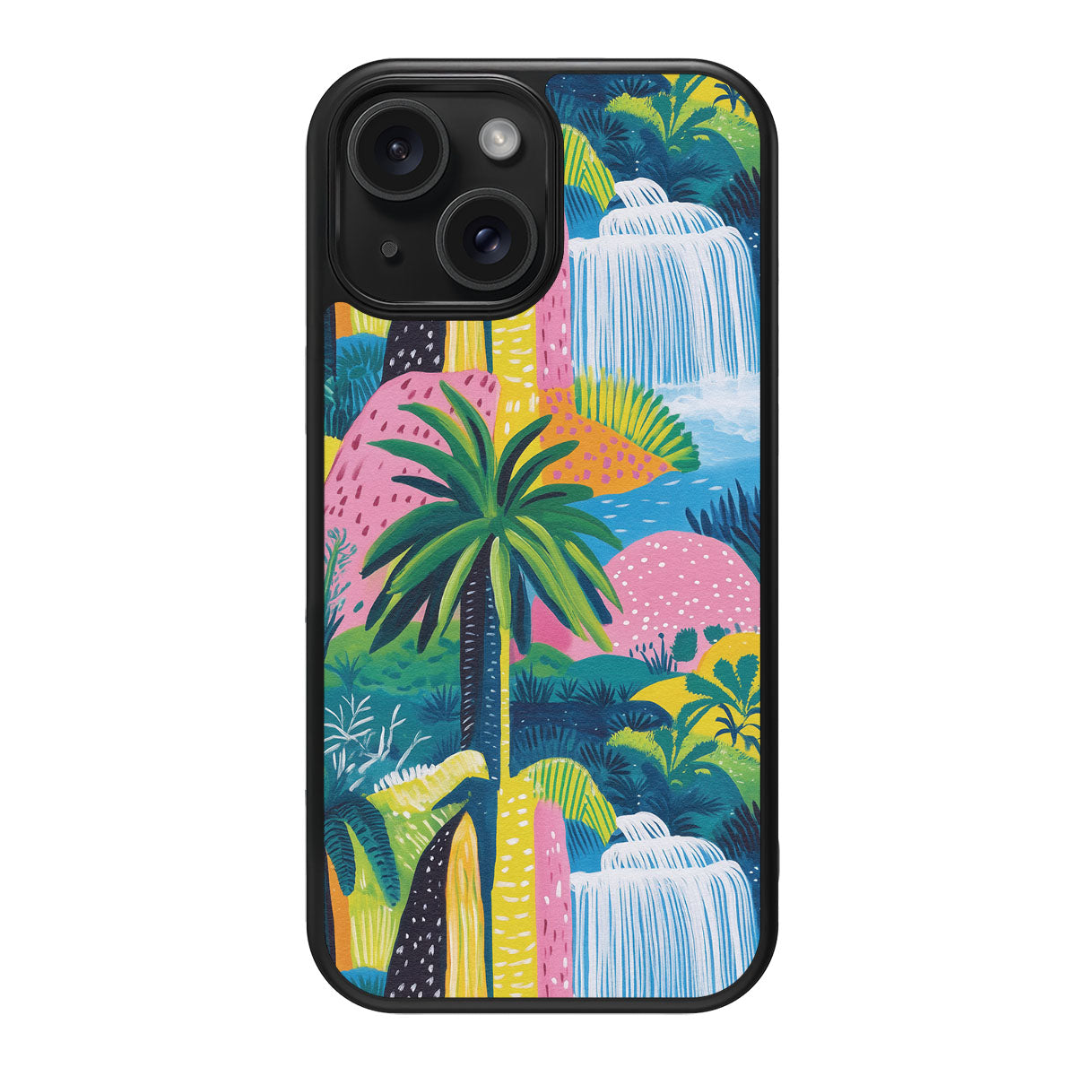 Lively Amazon design back view – iPhone 15 case