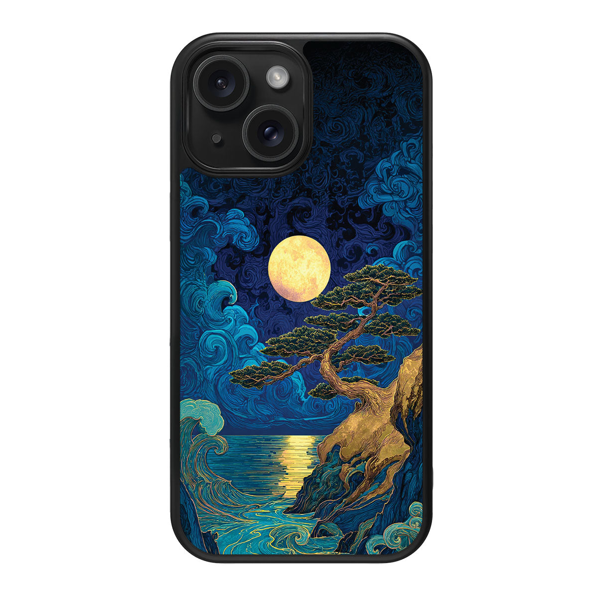 Moonlit Tide design back view – iPhone 15 case