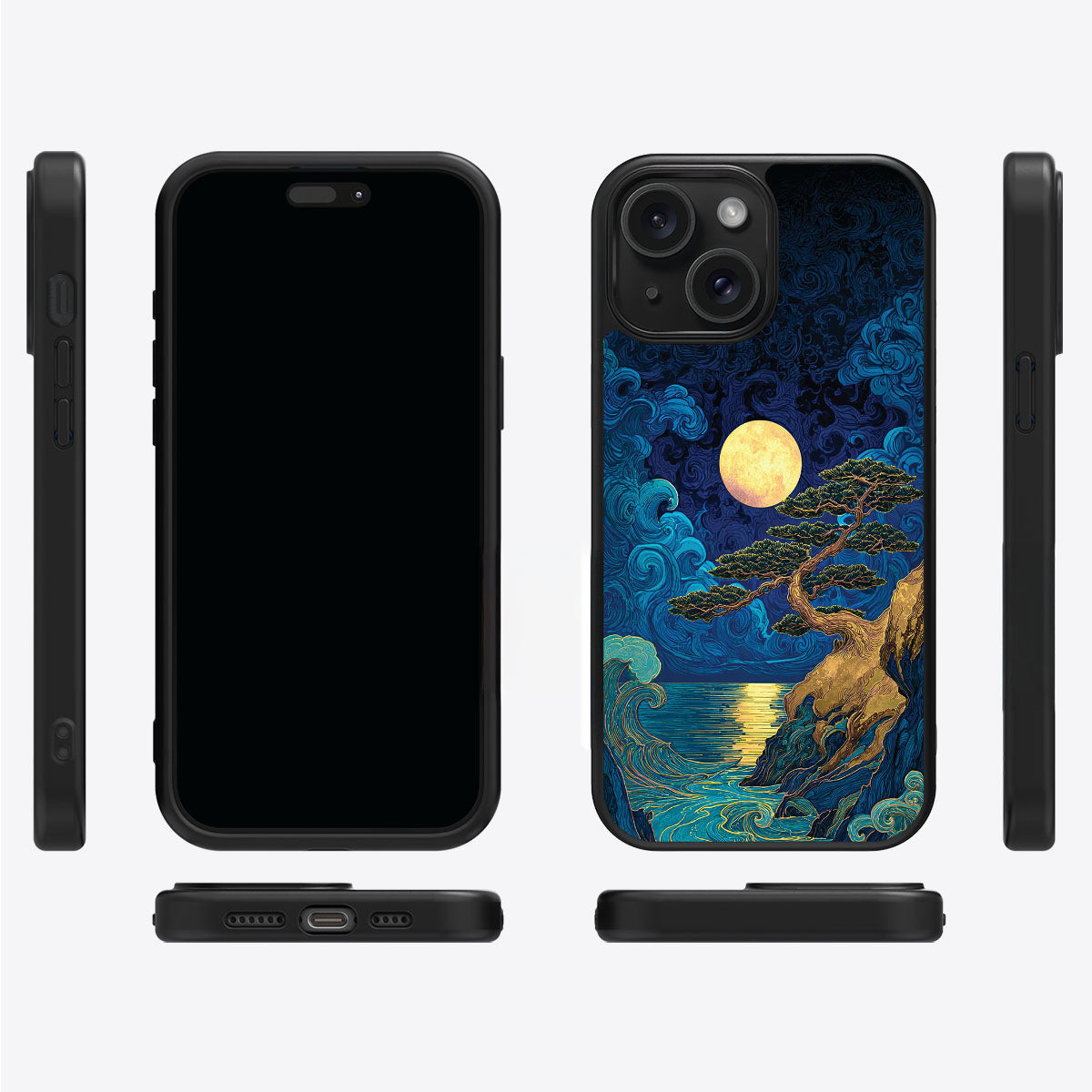 Moonlit Tide iPhone 15 case cover – multi-angle view