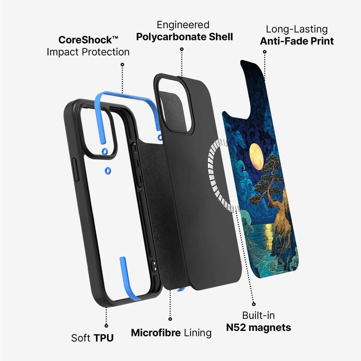 iPhone 15 case construction – Moonlit Tide phone case