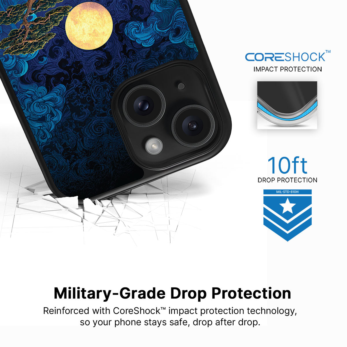 Moonlit Tide iPhone 15 case with drop protection