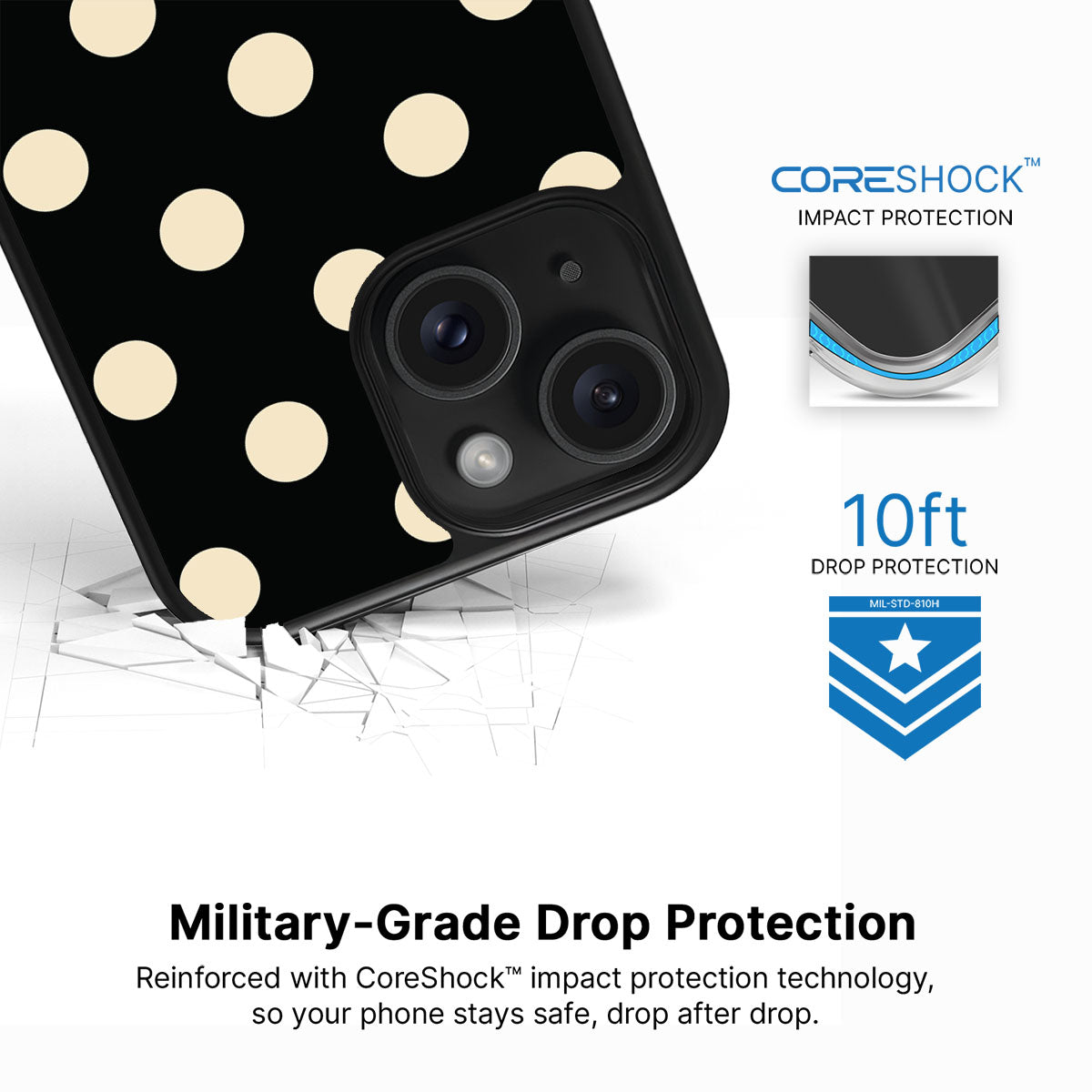 Noir Cream iPhone 15 case with drop protection