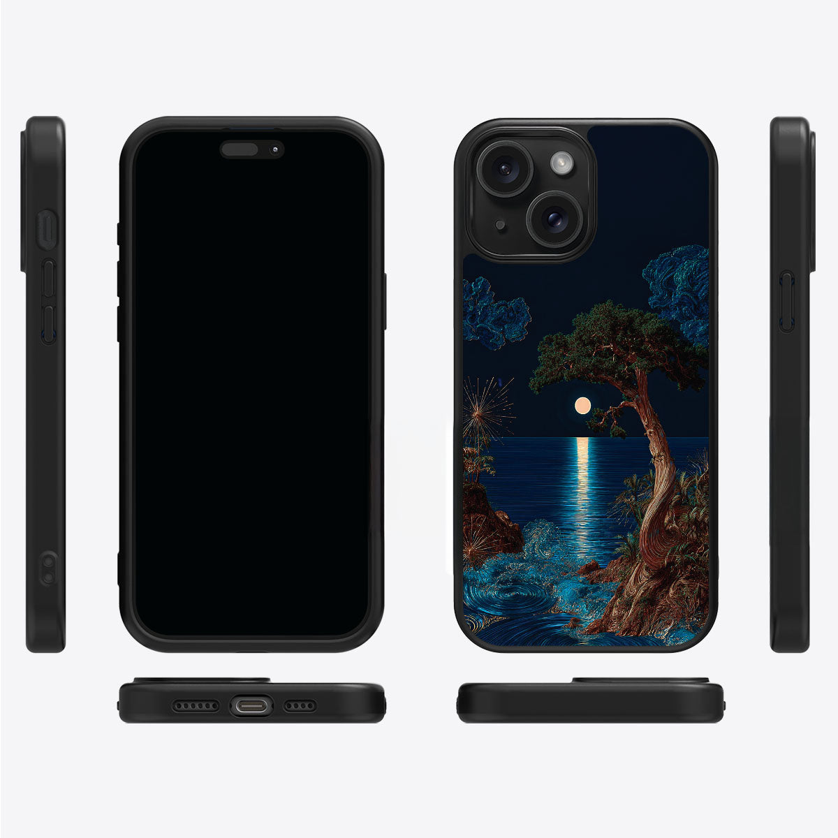 Quiet Moon iPhone 15 case cover – multi-angle view