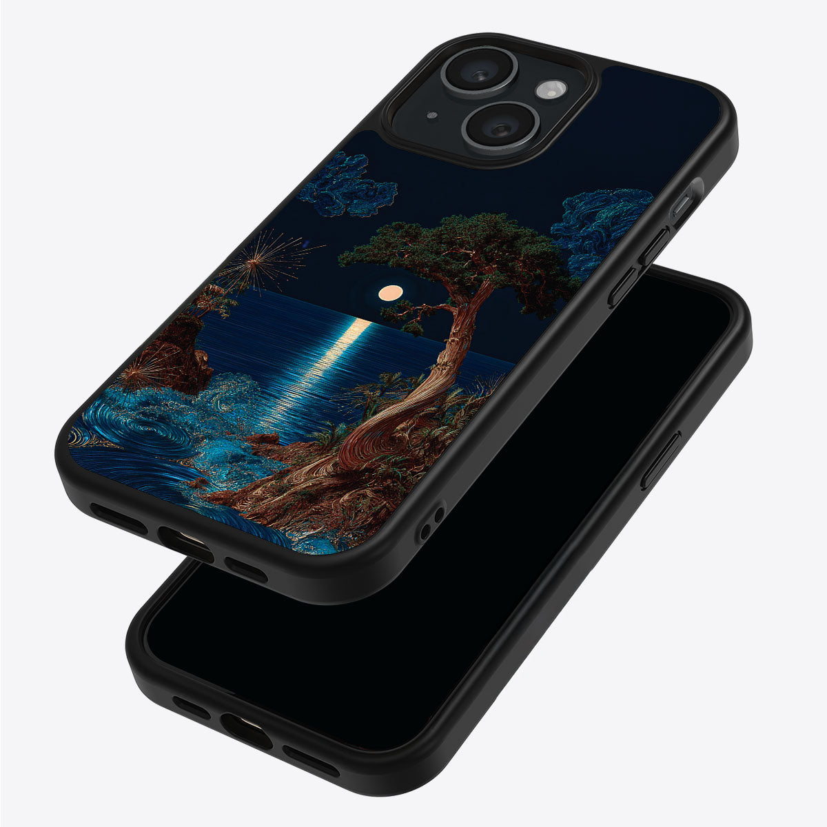 Quiet Moon iPhone 15 case – back and side view
