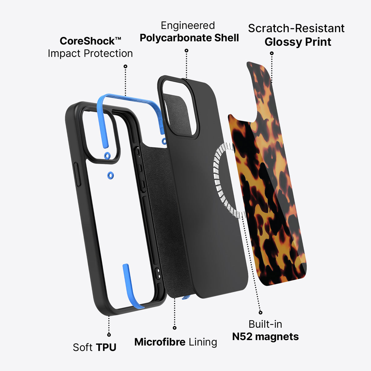Animal Print Designer iPhone 15 Case – Tortoise Shell | MagSafe