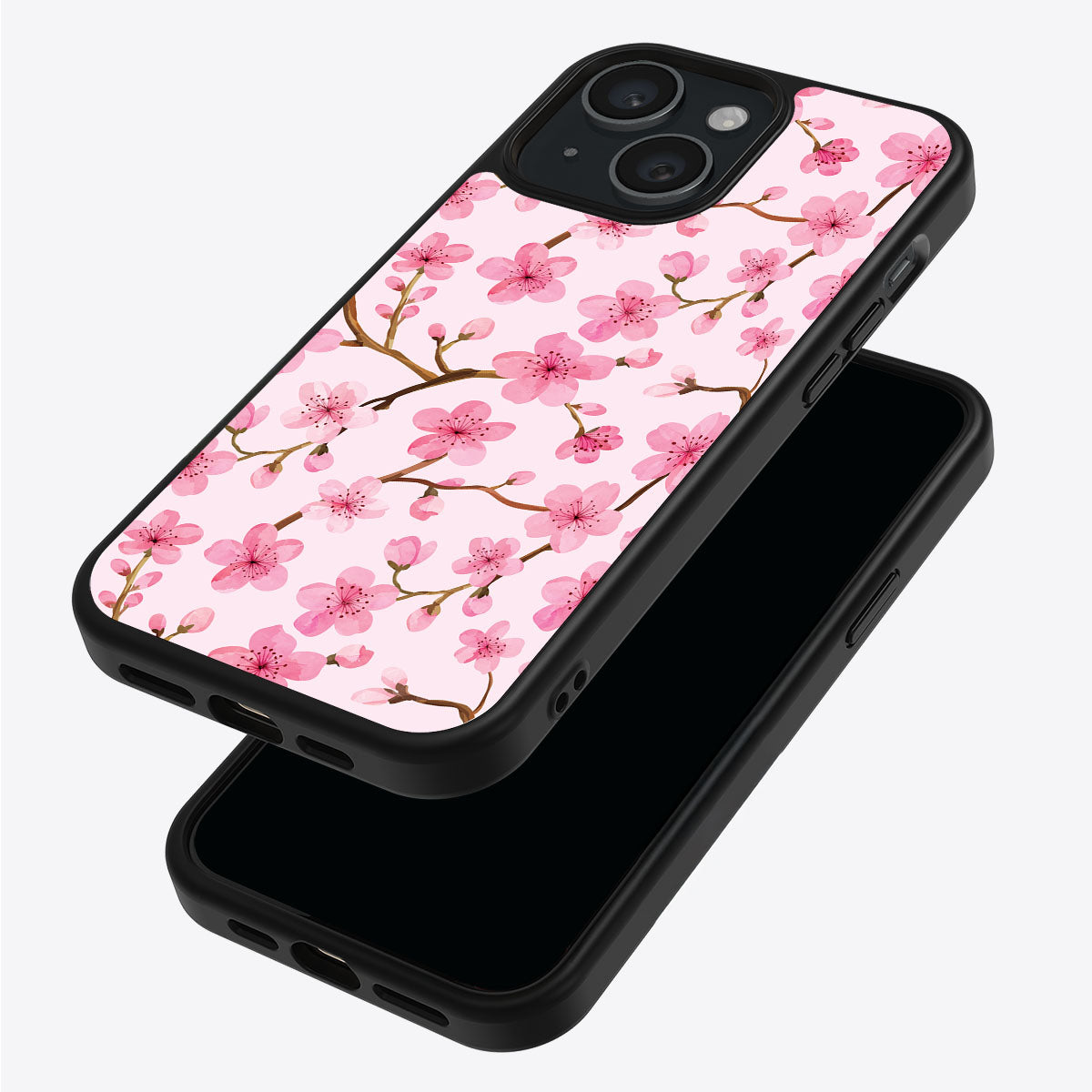 Cherry Blossom iPhone 15 Plus case – back and side view