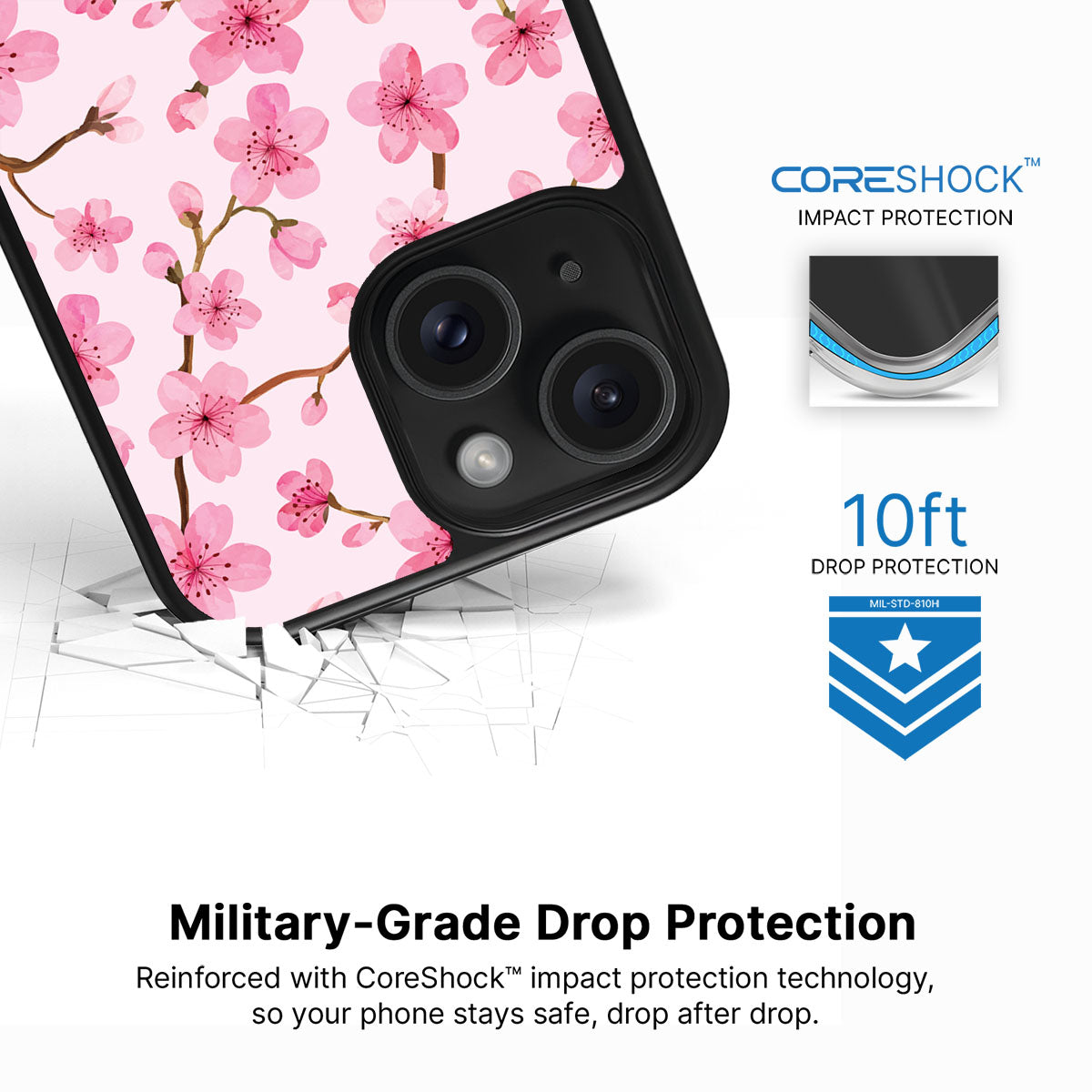Cherry Blossom iPhone 15 Plus case with drop protection