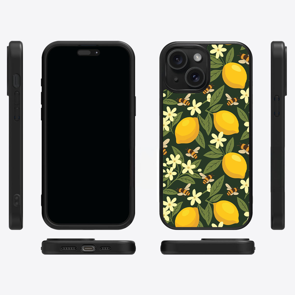 Lemon and Bees iPhone 15 Plus case cover – multi-angle view