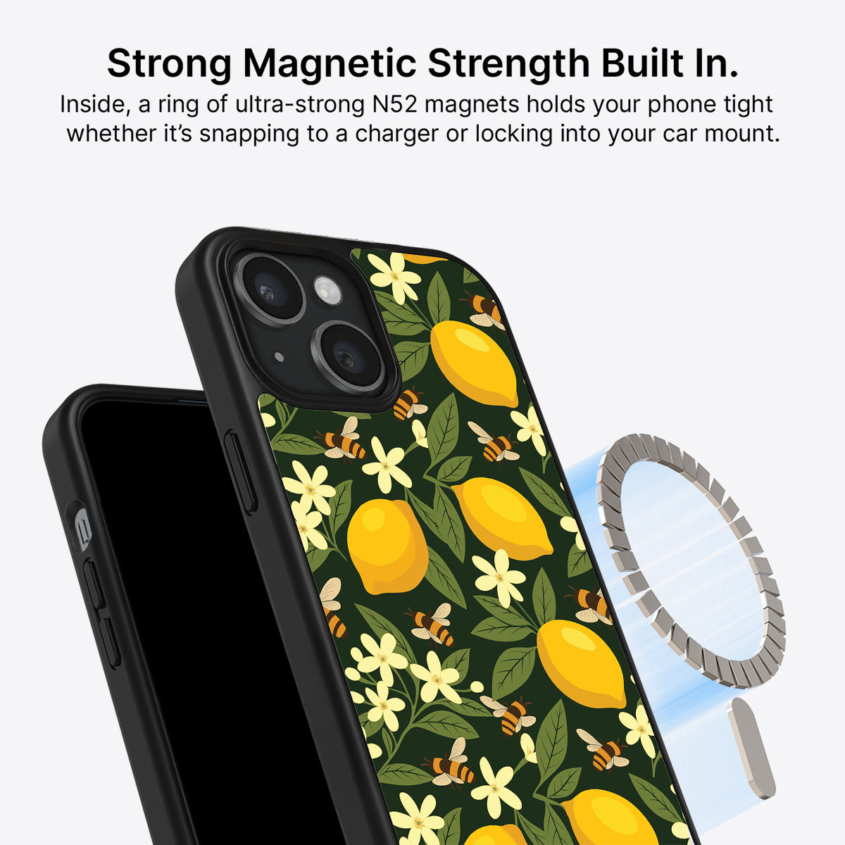 iPhone 15 Plus MagSafe case – Lemon and Bees design