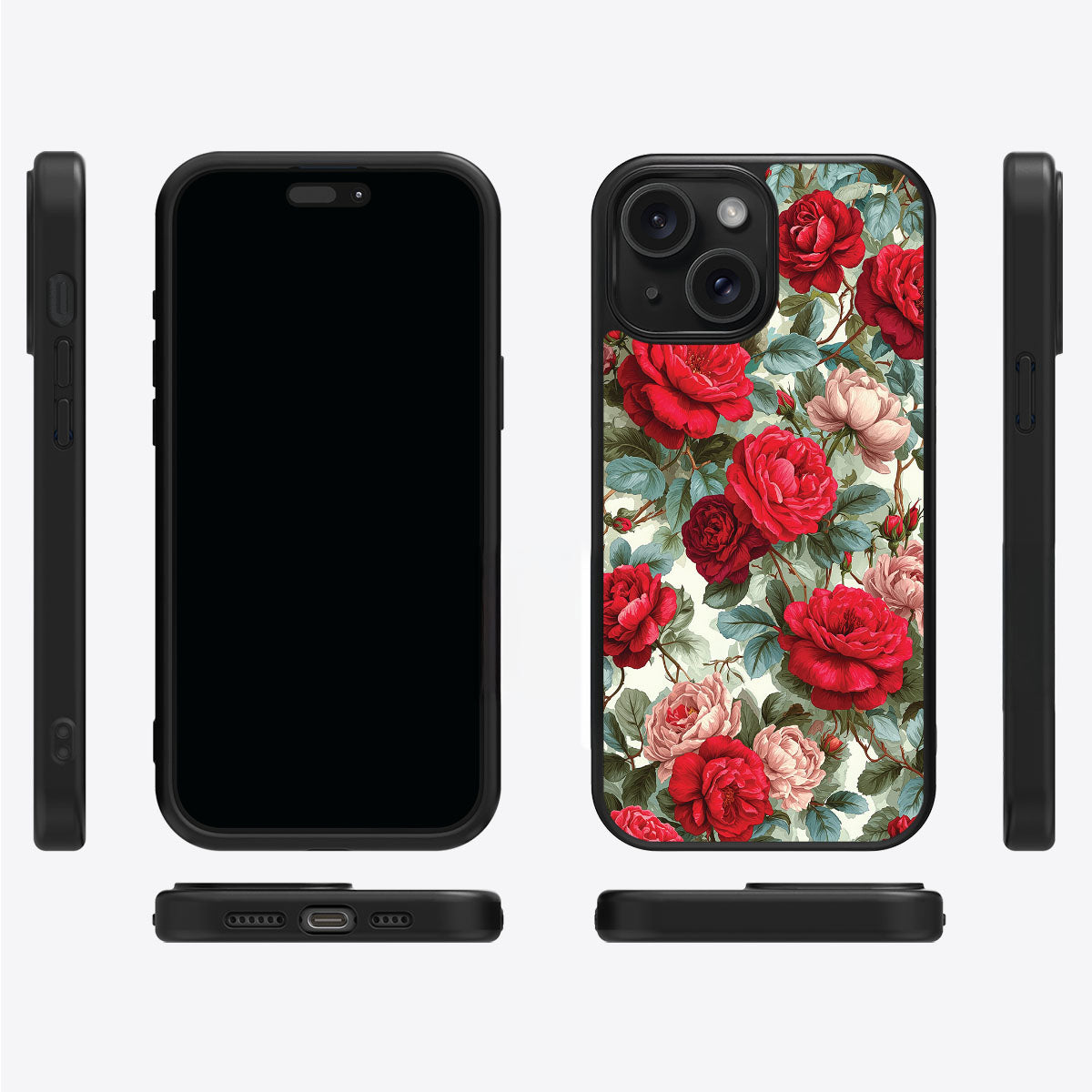 Red Floral Designer iPhone 15 Plus Case – Ruby Roses | MagSafe
