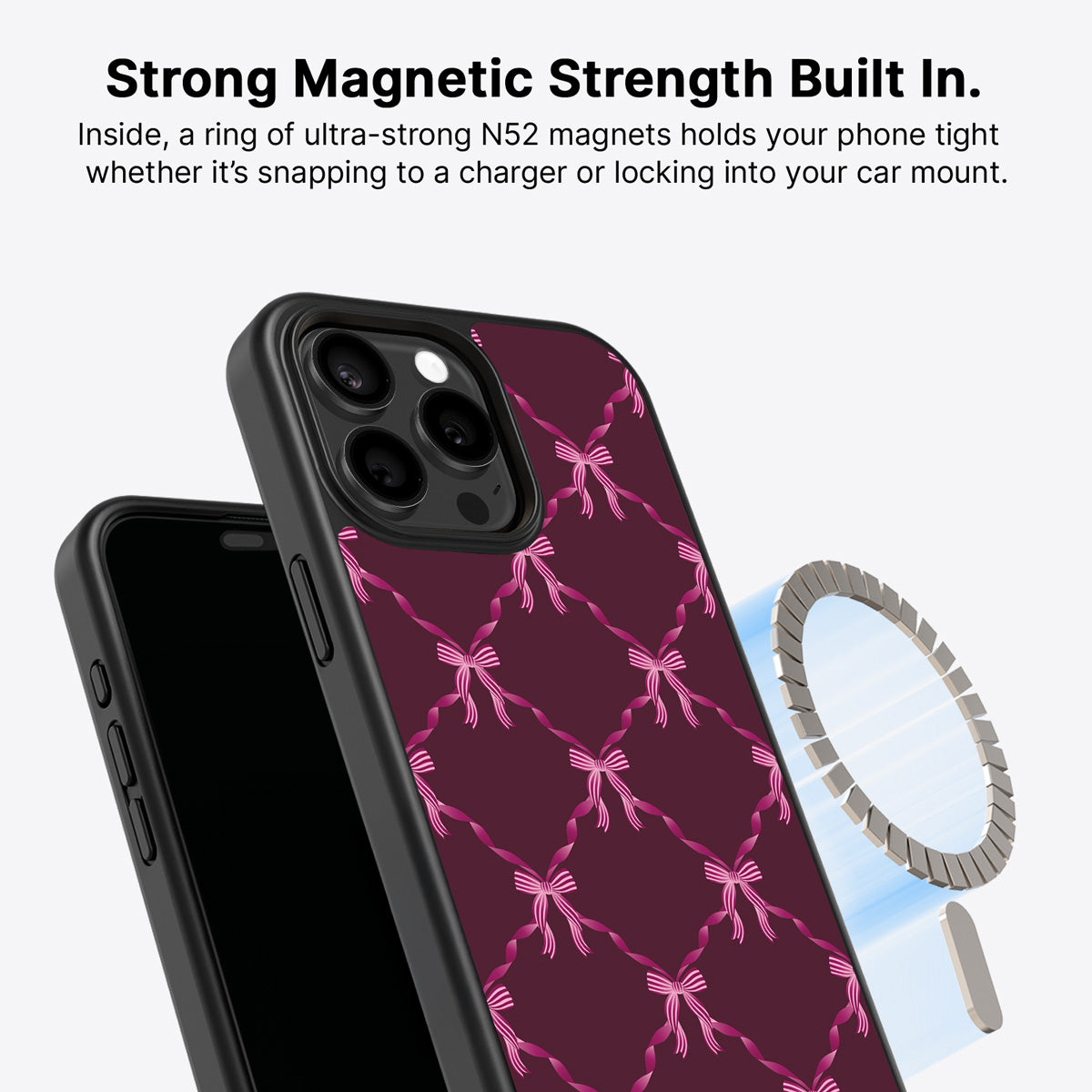 iPhone 15 Pro MagSafe case – Bordeaux Bow design