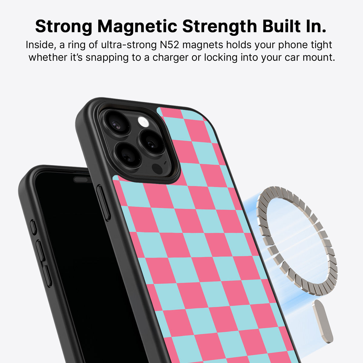 Blue Checkered Designer iPhone 15 Pro Case – Candy Floss | MagSafe — view 4