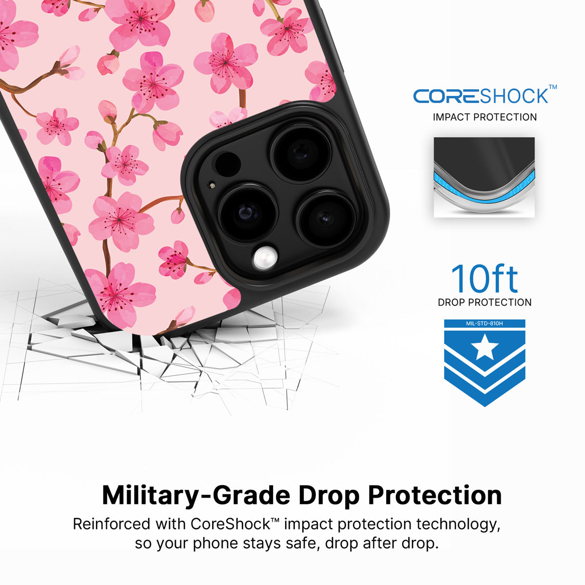 Cherry Blossom iPhone 15 Pro case with drop protection