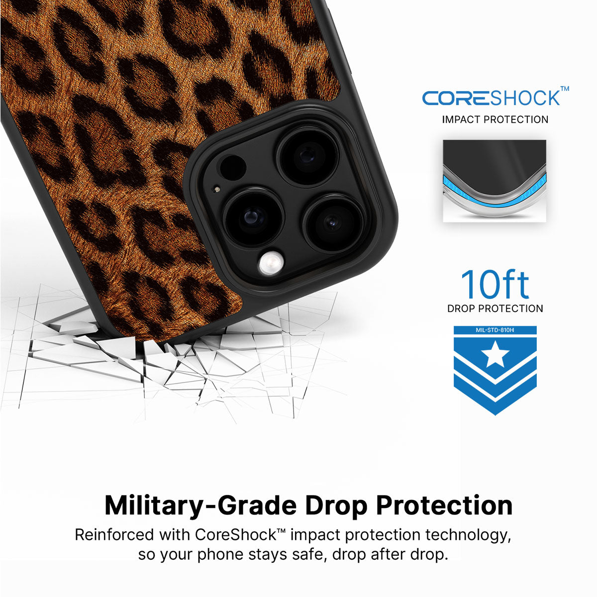 Classic Leopard iPhone 15 Pro case with drop protection